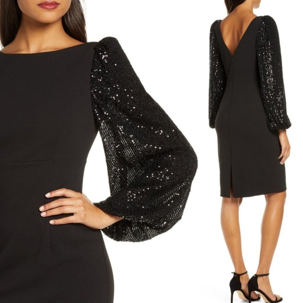 Eliza J Black Sequin Blousen Sleeve Cocktail Dress US size 2 - Picture 5 of 13